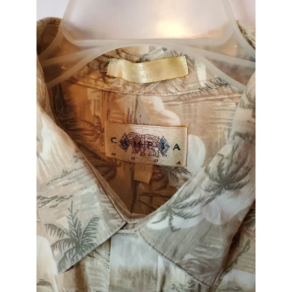 Campia Moda Shirt XL Beige Cotton Hawaiian‎ Casual Floral Pattern